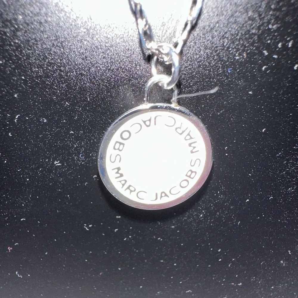 MARC by Marc Jacobs Silver Logo Pendant Necklace - White Disc NWT